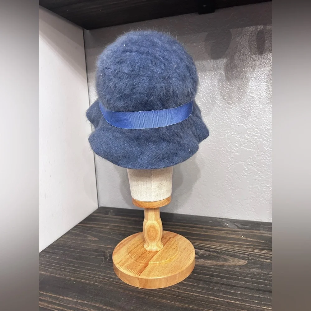 Rabbit‎ Fur Hat Baby Blue Coquette Cottagecore Blue Vintage